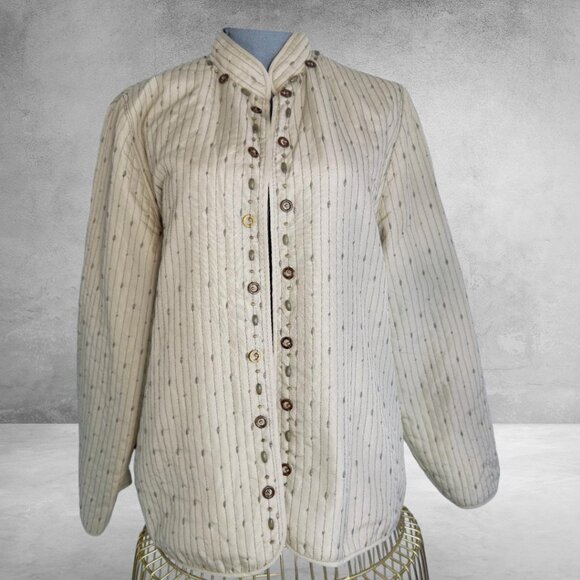 Alfred Dunner Long Sleeve Quilted Open Front Jacket Women Brown Beige Tan Sz 14 - Picture 1 of 6